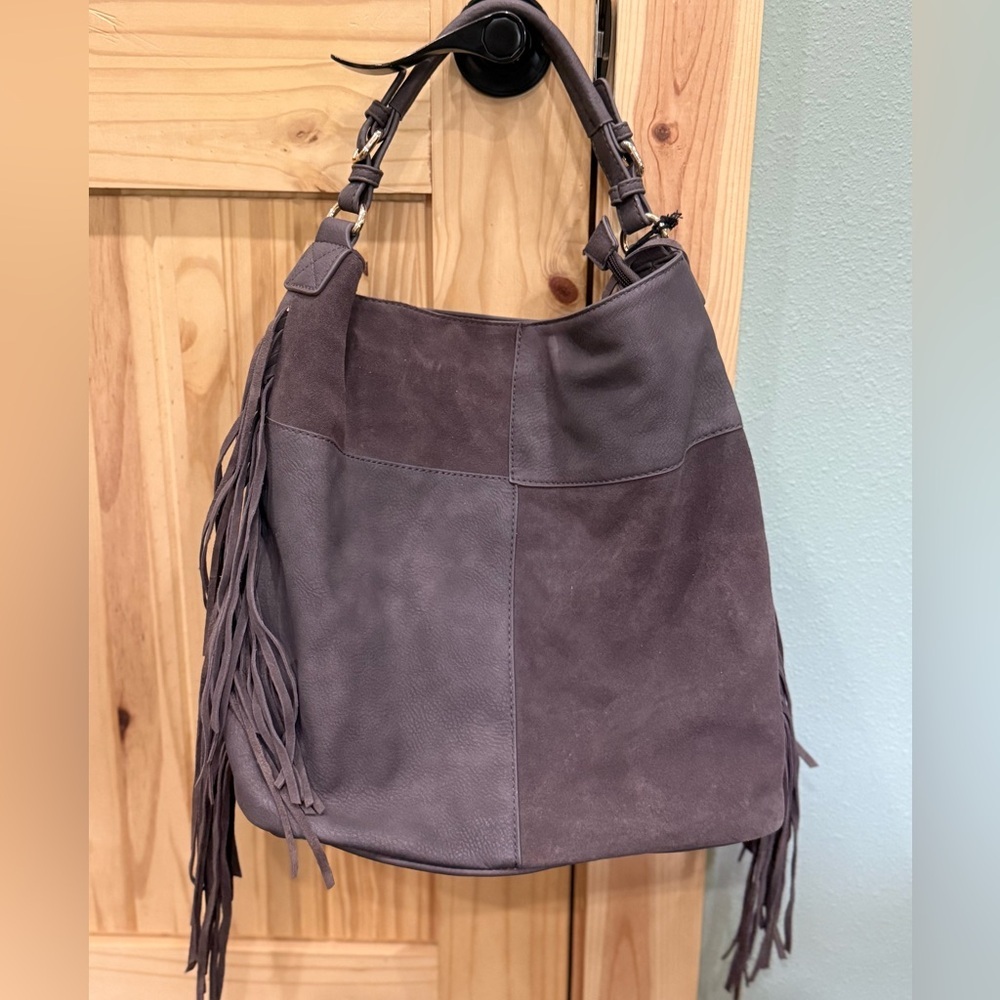 Women's Suede Fringe Hobo Bag - brown